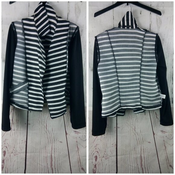 Maurices Women's Size M Black White Striped Front Zippered Blazer Jacket - Picture 8 of 11